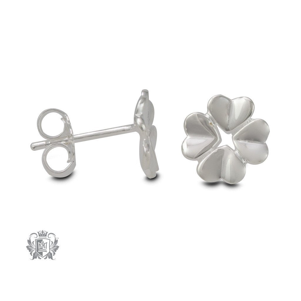 Four Leaf Clover Silver Earrings - side