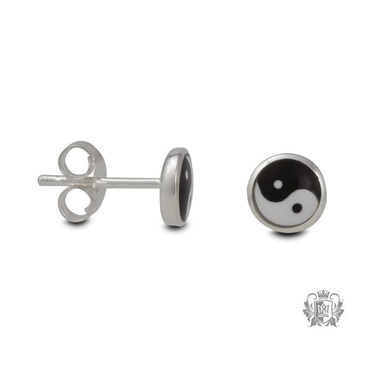 Sterling Silver Yin Yang Stud Earrings - side