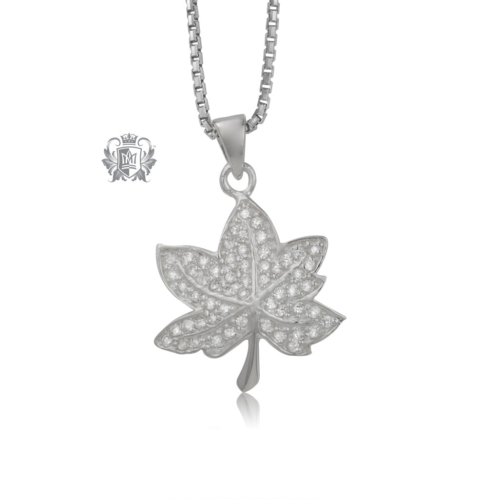 Maple Leaf Pendant with Pavé Cubic