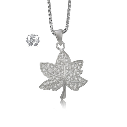 Maple Leaf Pendant with Pavé Cubic