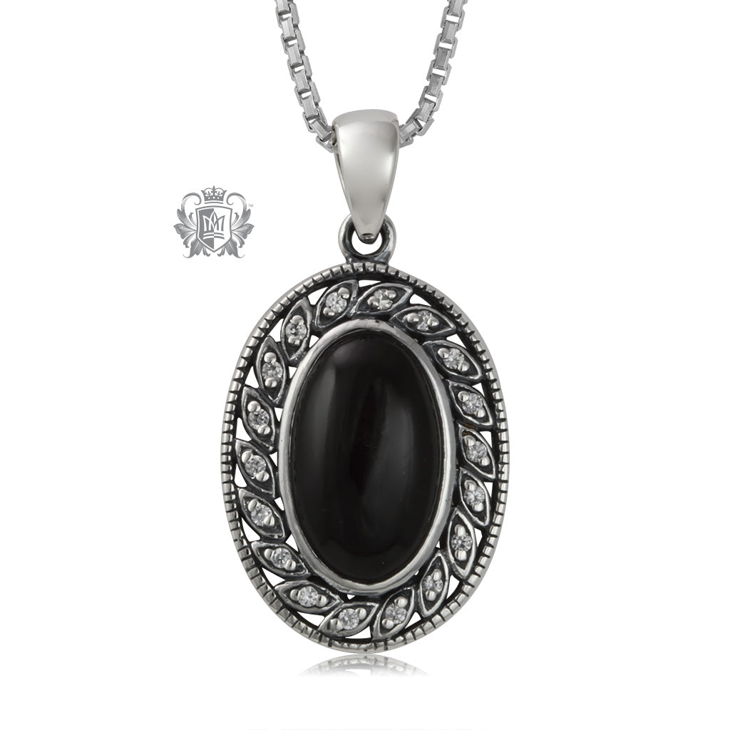 Leafy Oval Black Onyx Pendant