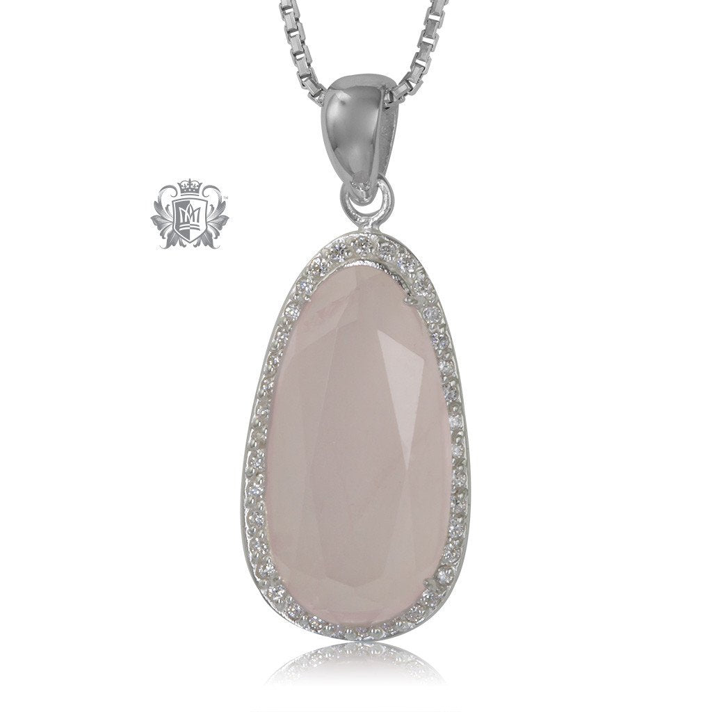 Rose Quartz Drop Pendant Sterling Silver Necklace