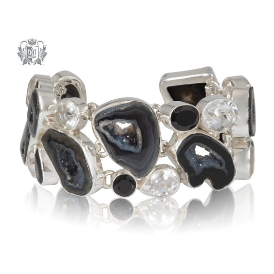Black Agate Double Row Bracelet Metalsmiths Sterling Silver One of A Kind