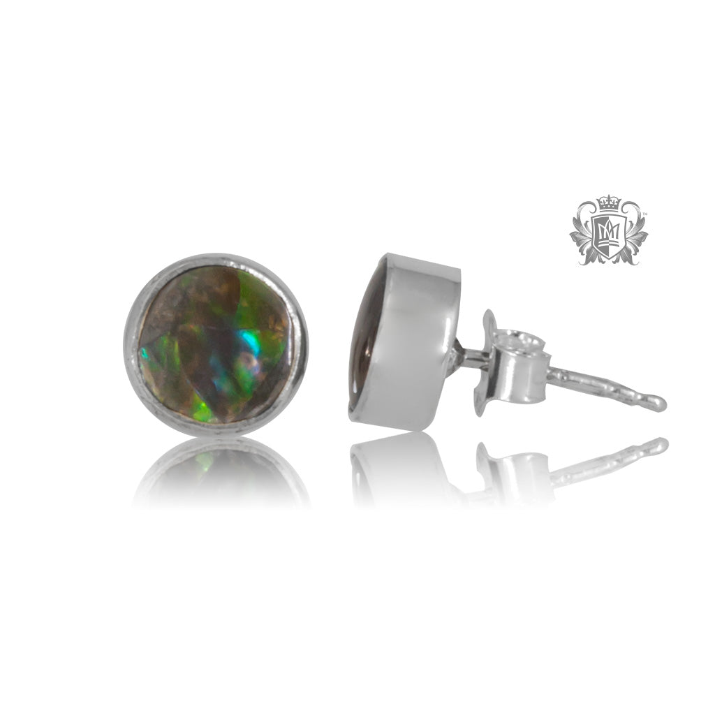Small Ammolite Round Studs Earrings