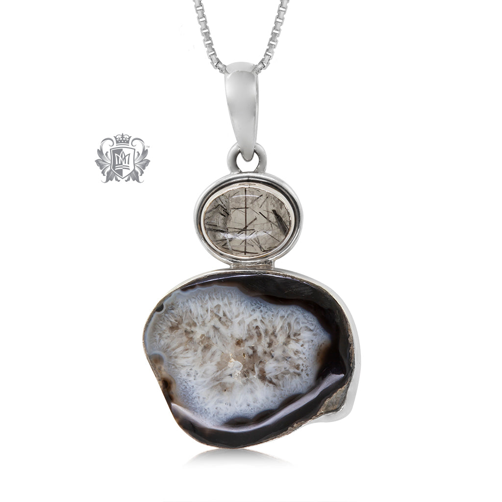 Black Agate and Rutilated Quartz Pendant