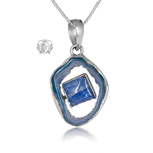 Denim Agate Slice with Iolite Pendant