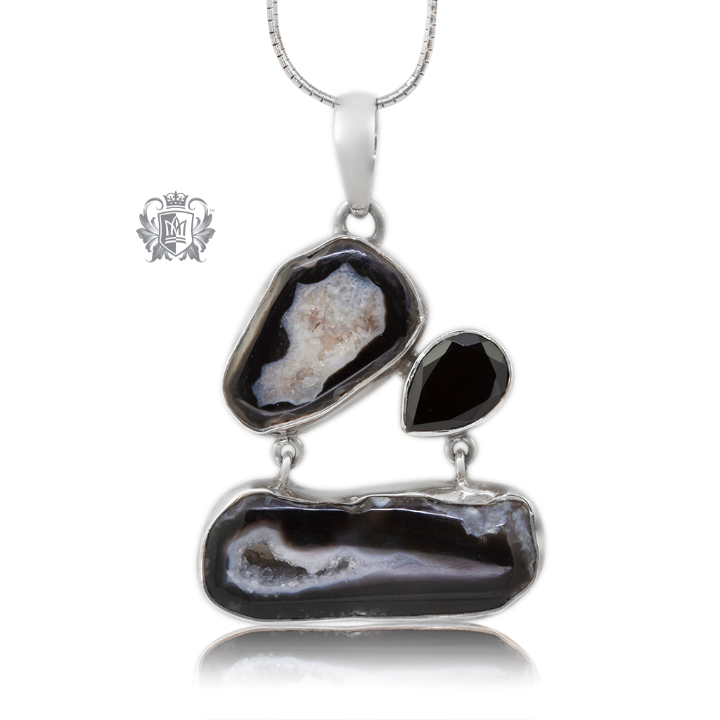 Black Agate Slice and Black Spinel Pendant