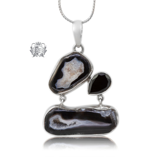 Black Agate Slice and Black Spinel Pendant