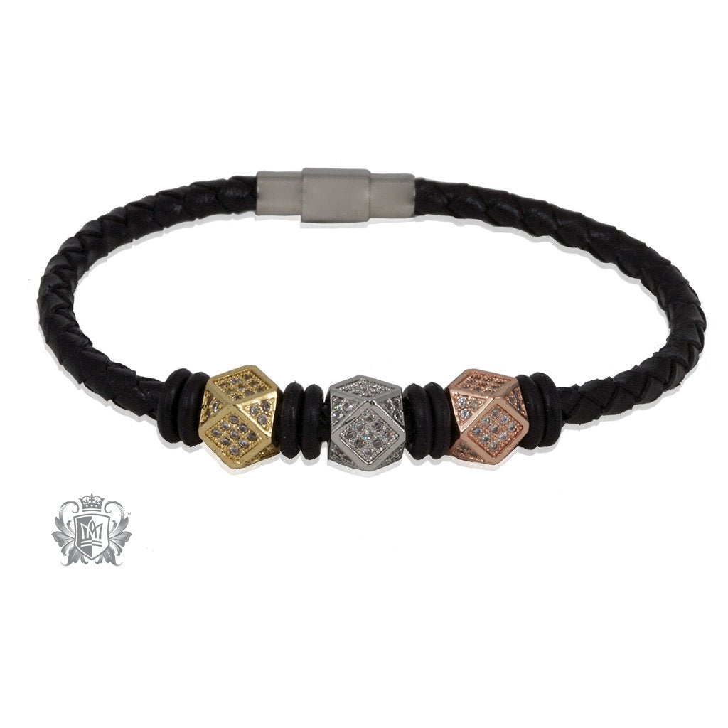 Offset Geometric Bead Braided Leather Bracelet