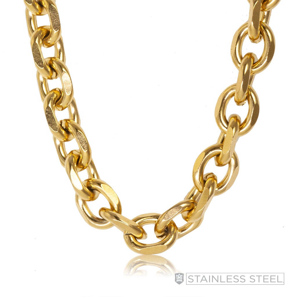 Diamond Cut Anchor Rolo Gold Fused Stainless Steel Chain