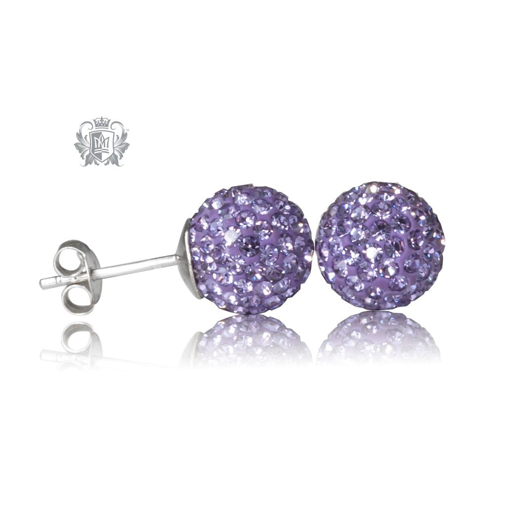 Lavender Austrian Crystal Shambhala Stud Earrings Sterling Silver