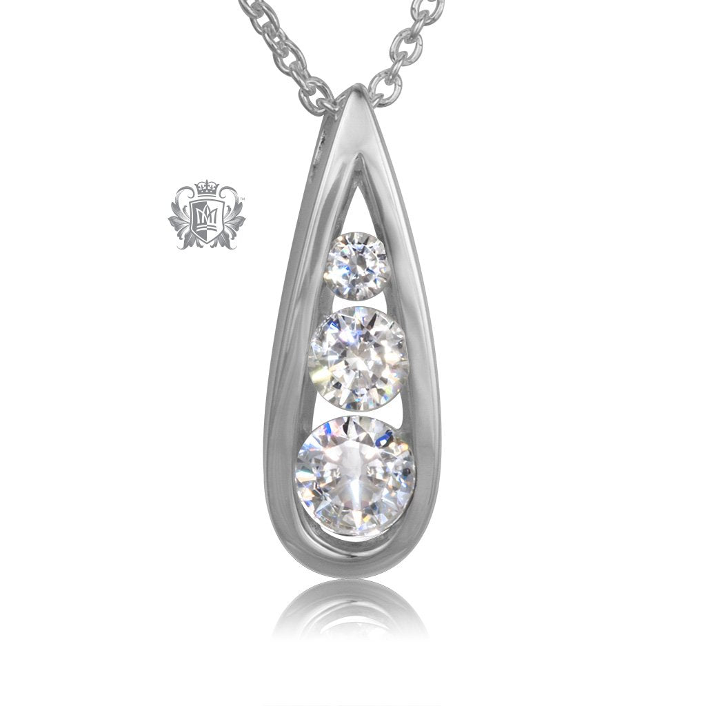Cubic Metalsmiths Sterling Triple Stone Tear Drop Pendant