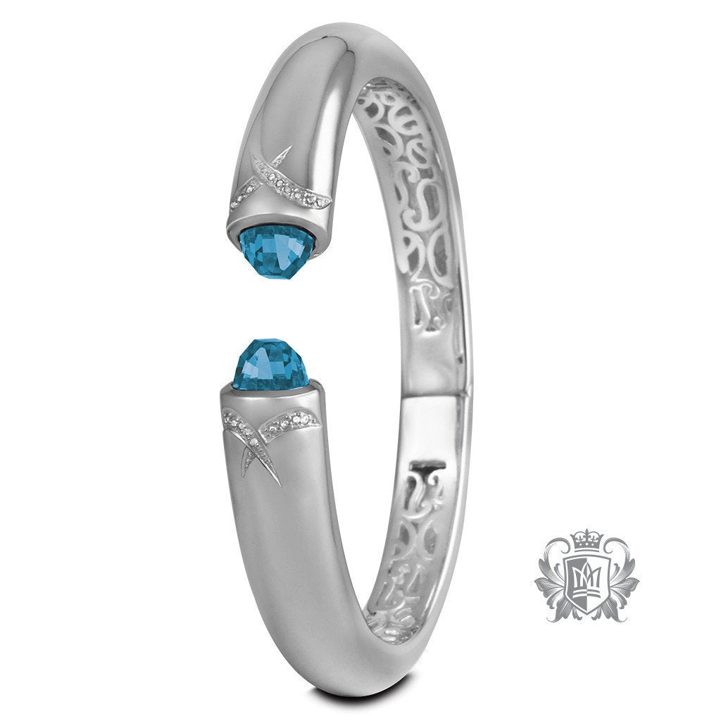 Small Checker Cut Bullet Bangle with Diamond Accents - Metalsmiths Sterling‚Ñ¢ Canada