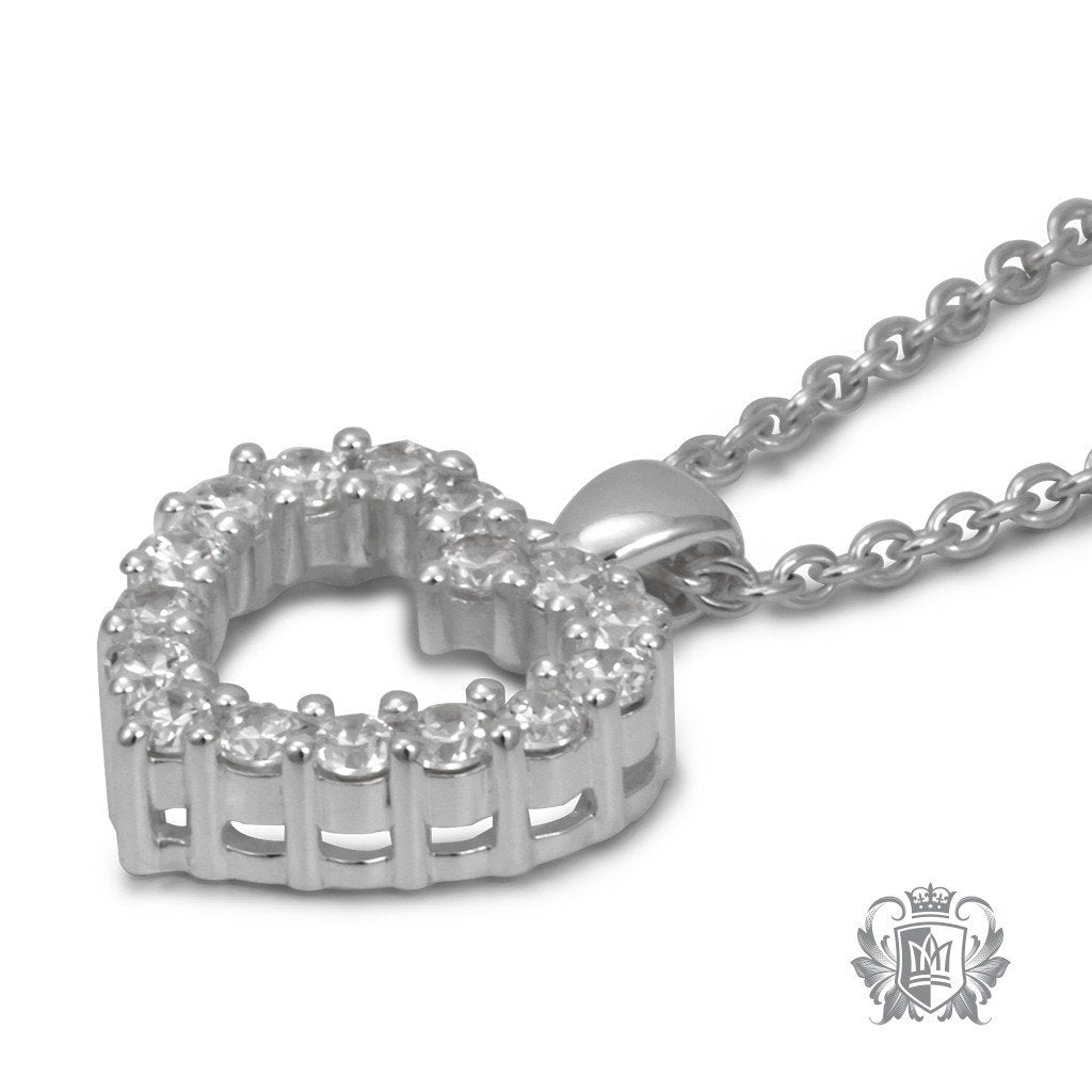 Large Prong Cubic Heart Pendant Sterling Silver Side