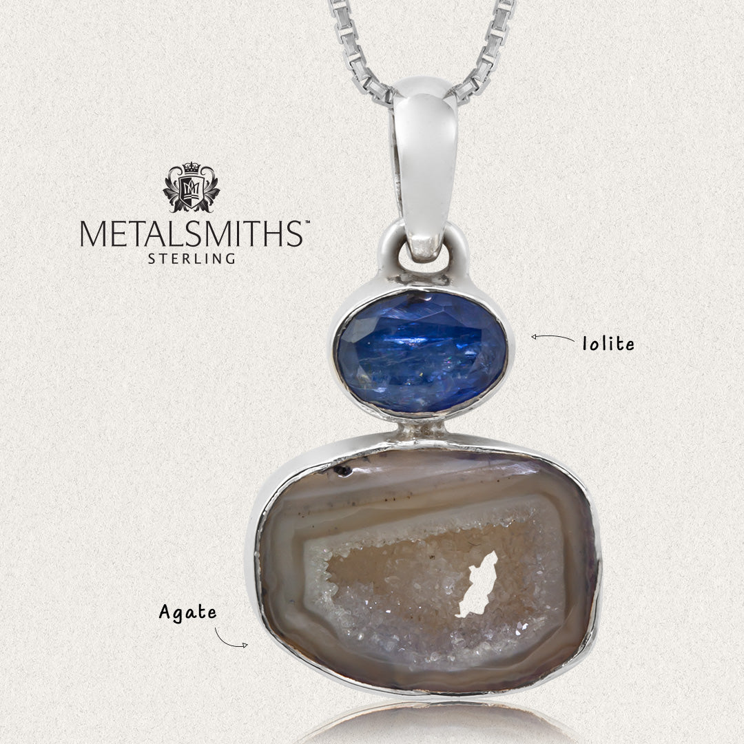 Iolite and Denim Agate Slice Pendant