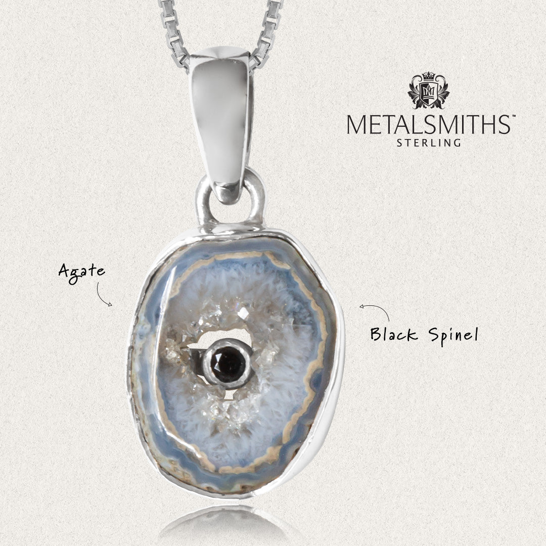 Black Spinel & Agate Pendant