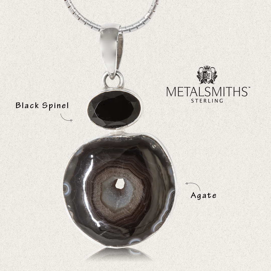 Black Agate and Black Spinel Pendant