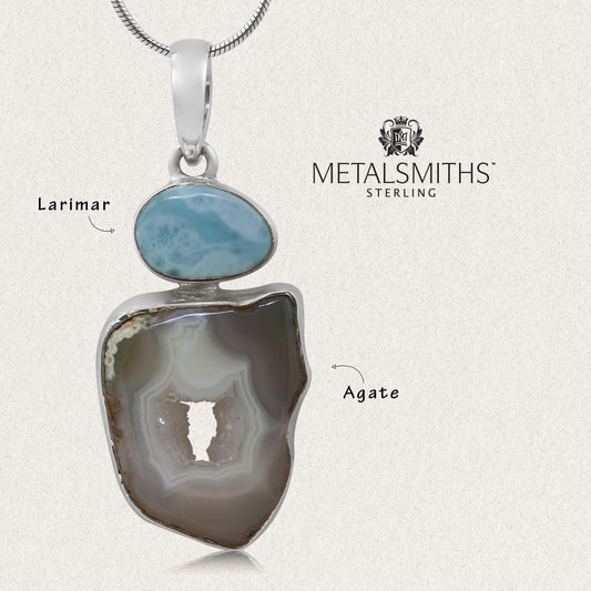 Sea Blue Agate Slice with Latimar Accent Pendant