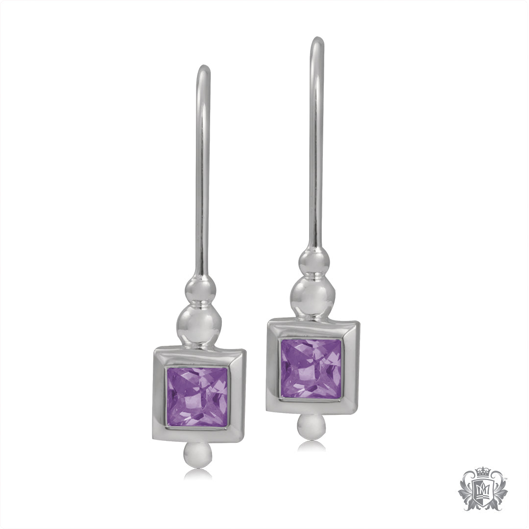 Square Gemstone Hanger Earrings