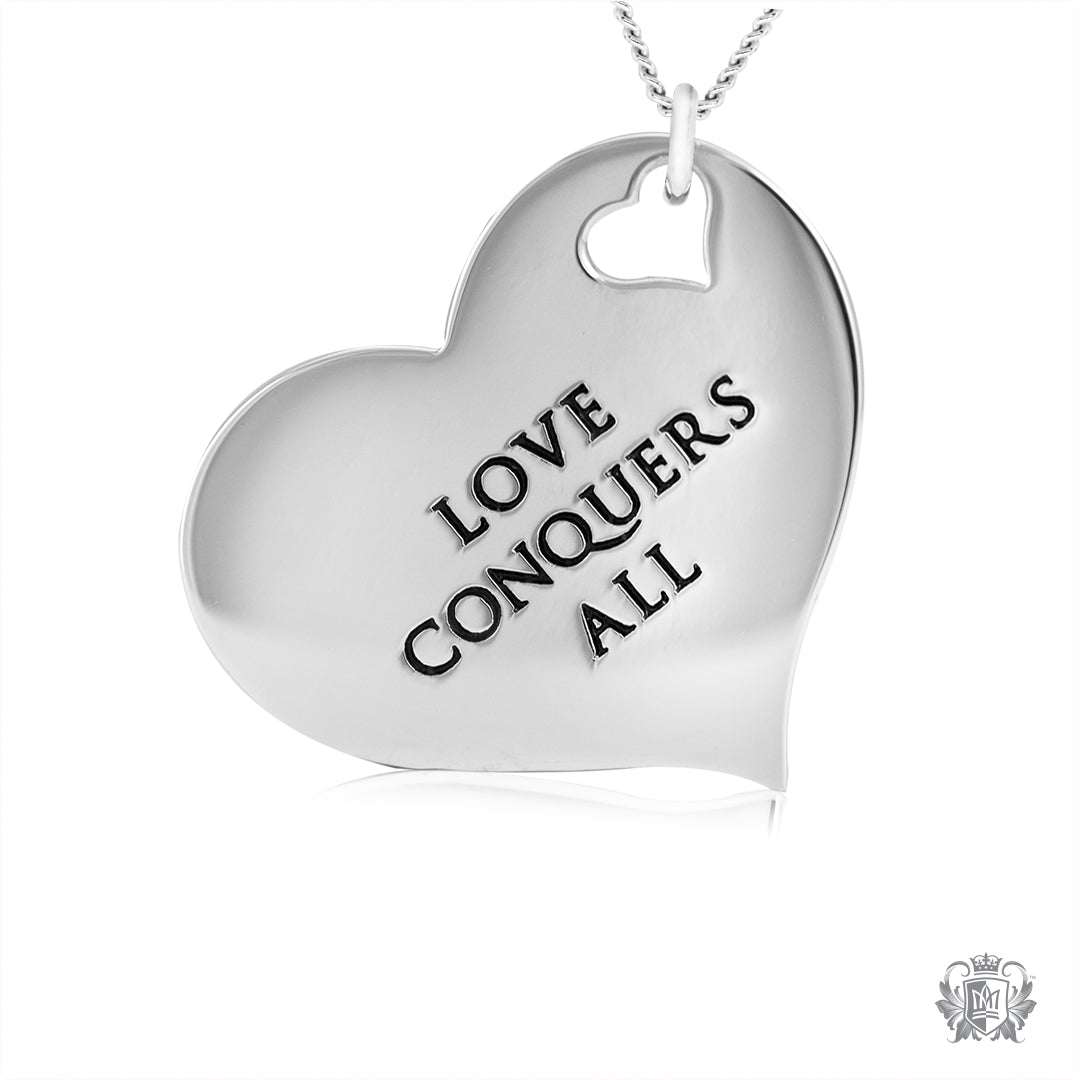 Engraved Heart Pendant - Love Conquers All