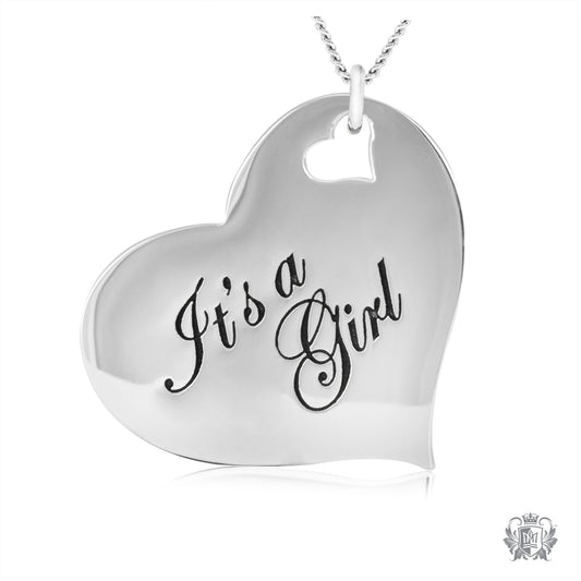 Engraved Heart Pendant - It's a Girl