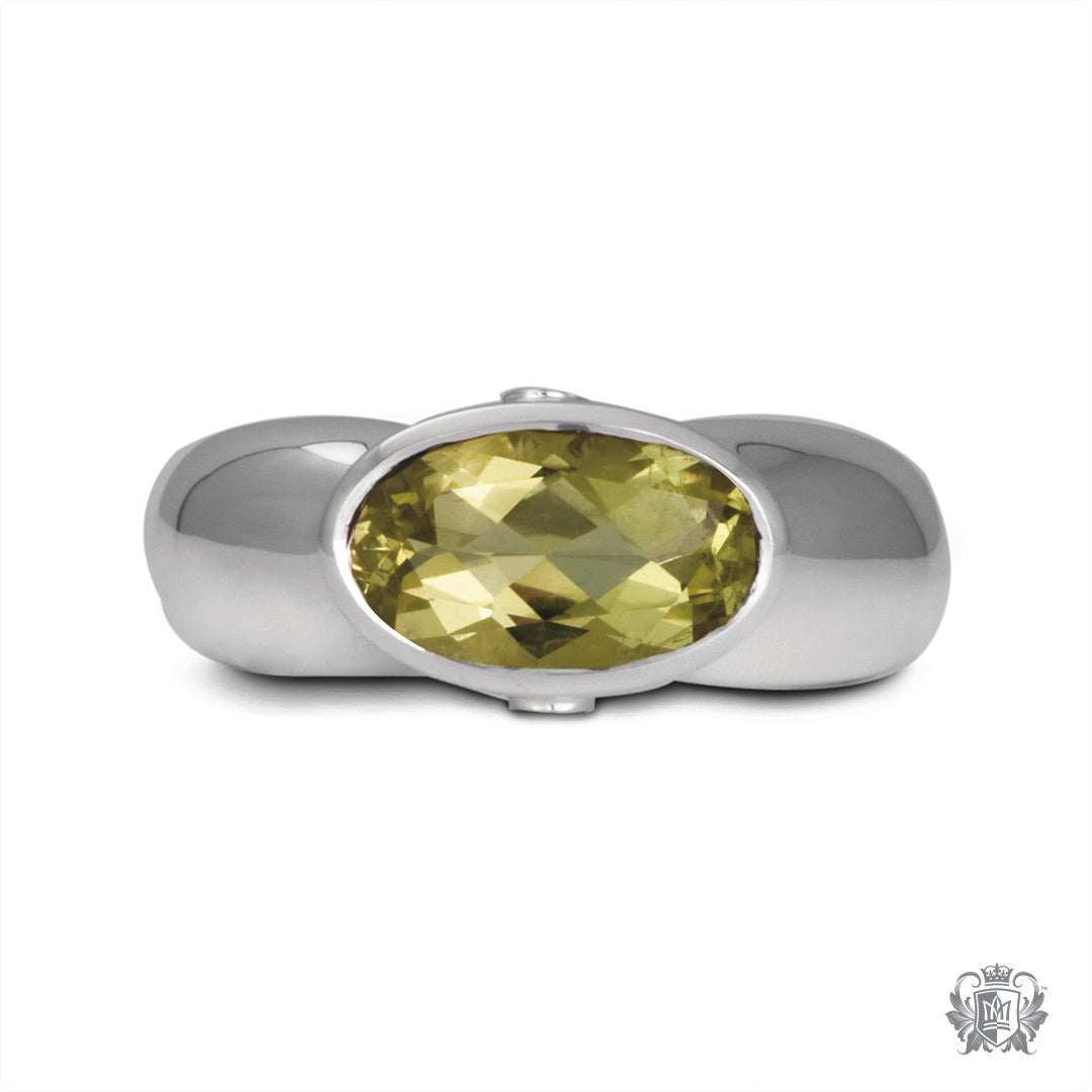 Green Quartz Oval Ring with Diamond Accents
