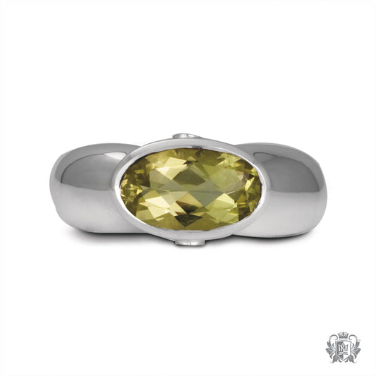 Green Quartz Oval Ring with Diamond Accents