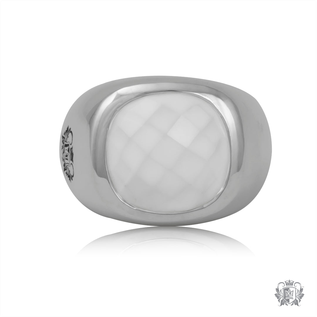 Small Checker Cut Ring - White Agate