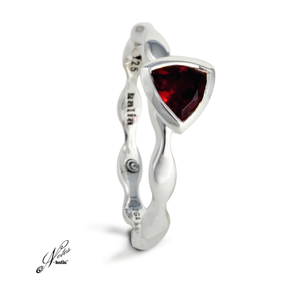 Garnet Fairy Wings Stacking Ring Sterling Silver Notes by Halia