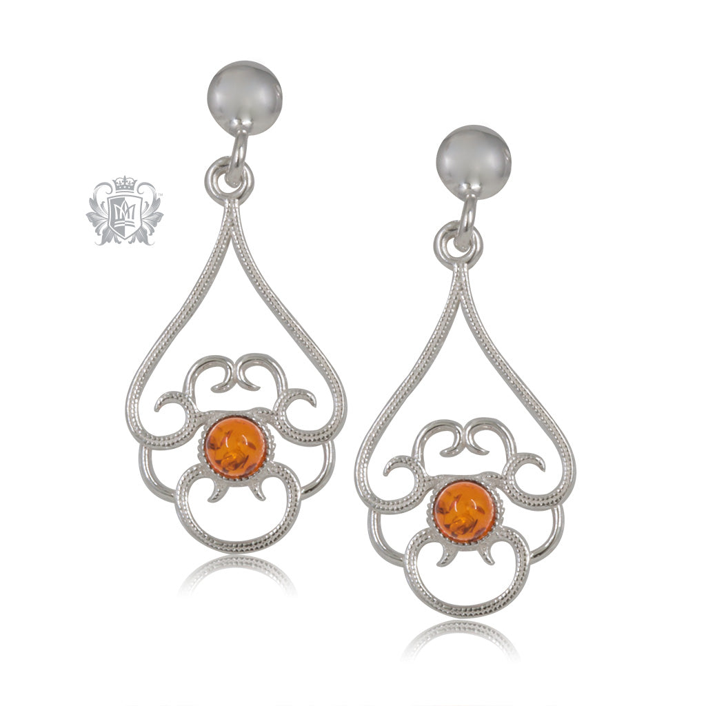 Amber Scroll Hanging Stud Earrings