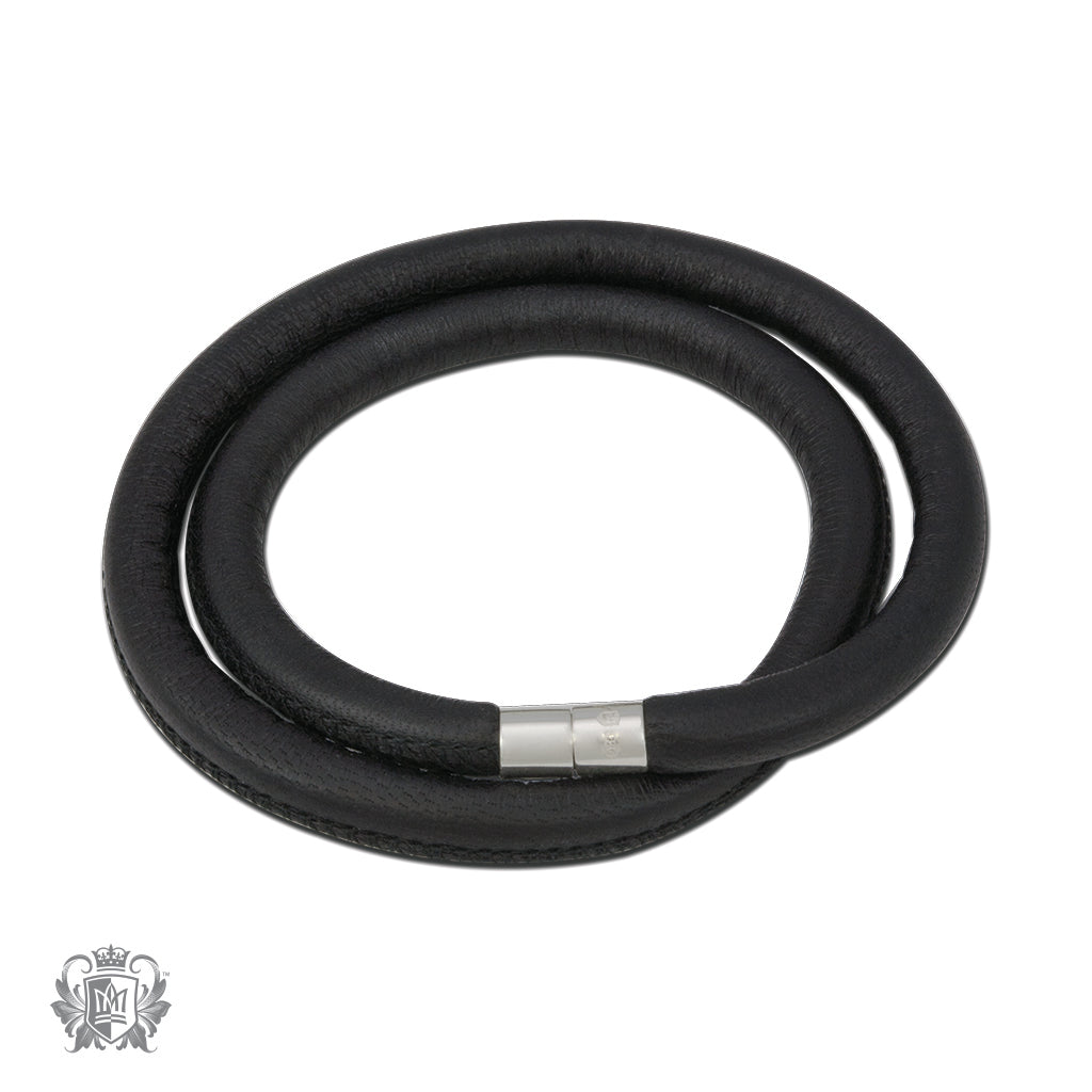 Single, Double and Triple Wrap Black Leather Embrace Bracelet