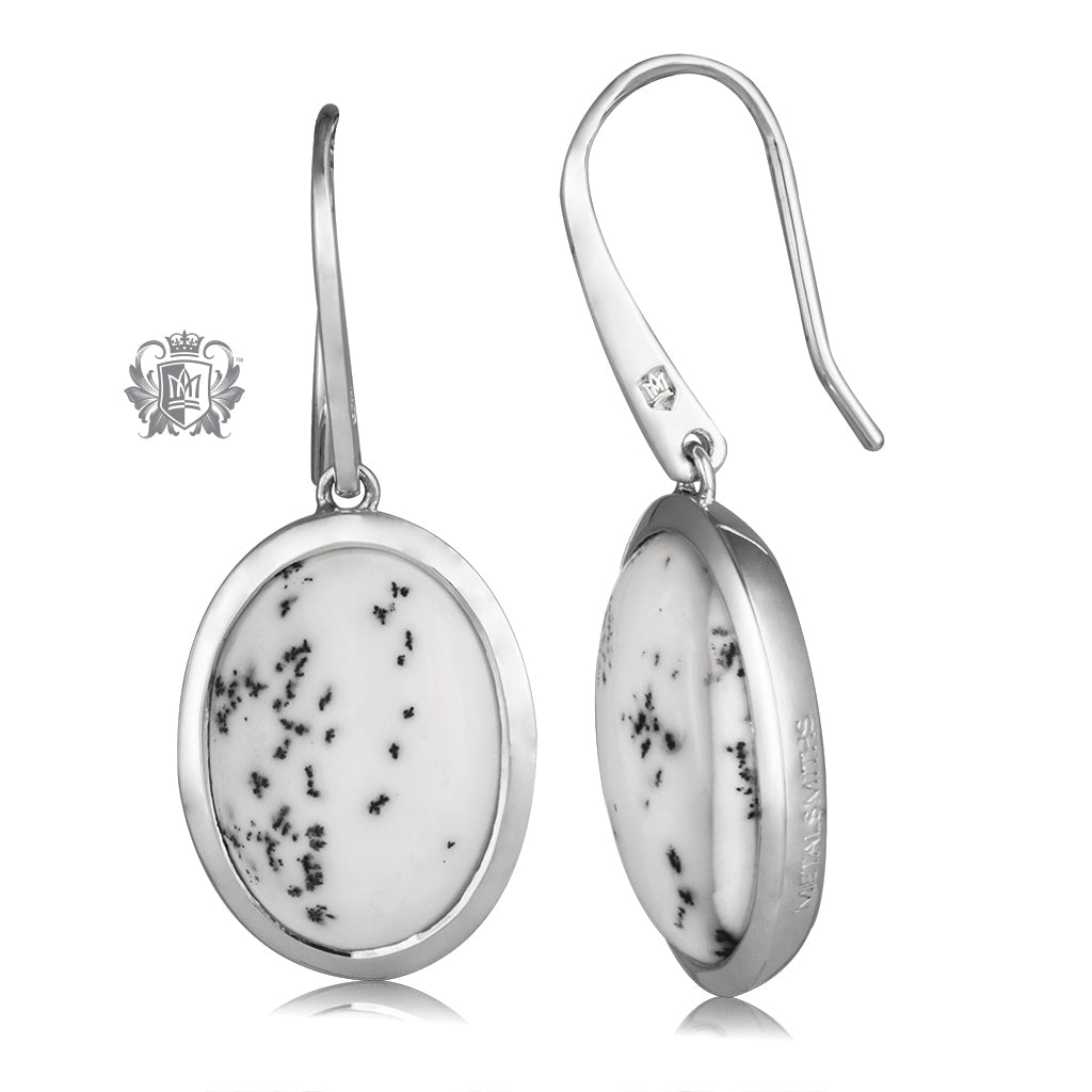 Channel Set Oval Earrings - Dendrite Agate