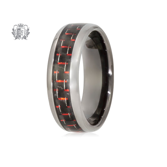 Tungsten Electro Silver with Red Carbon Band