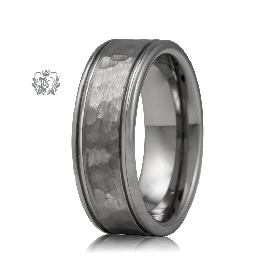Black Tungsten Band with Hammered Inlay