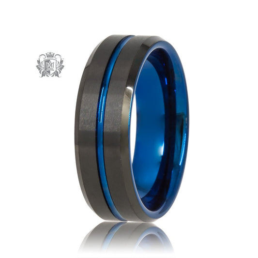 Black/Blue Tungsten Band