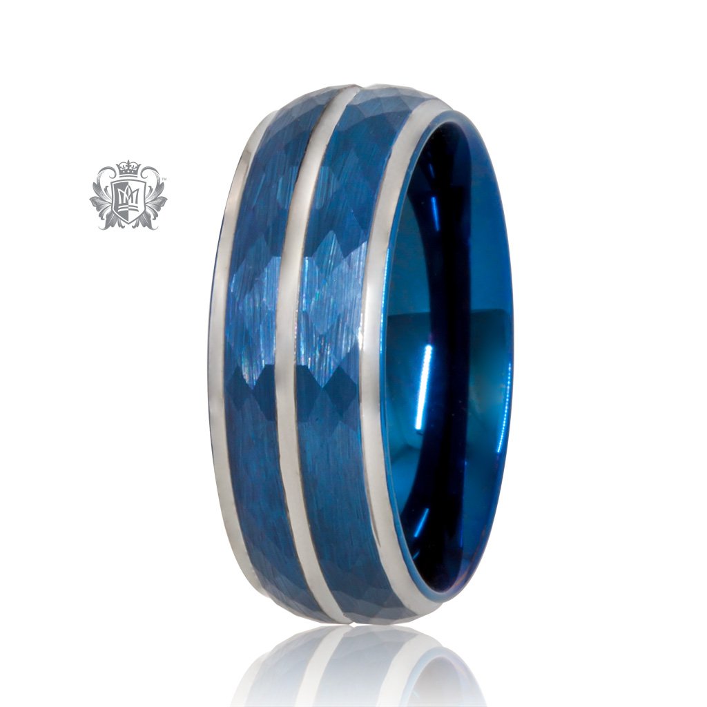 Blue/Grey Tungsten Cut Band