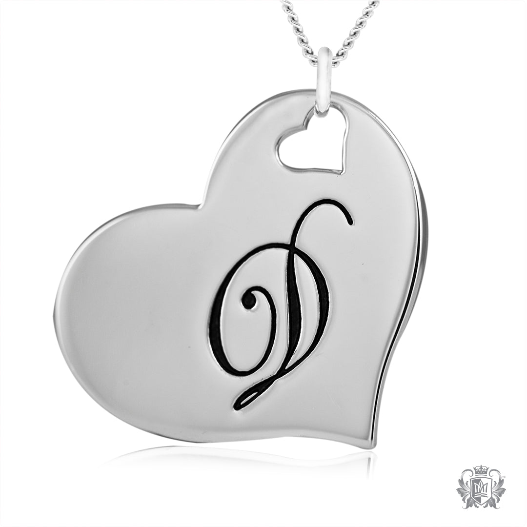 Engraved Letter D Initial Heart Pendant