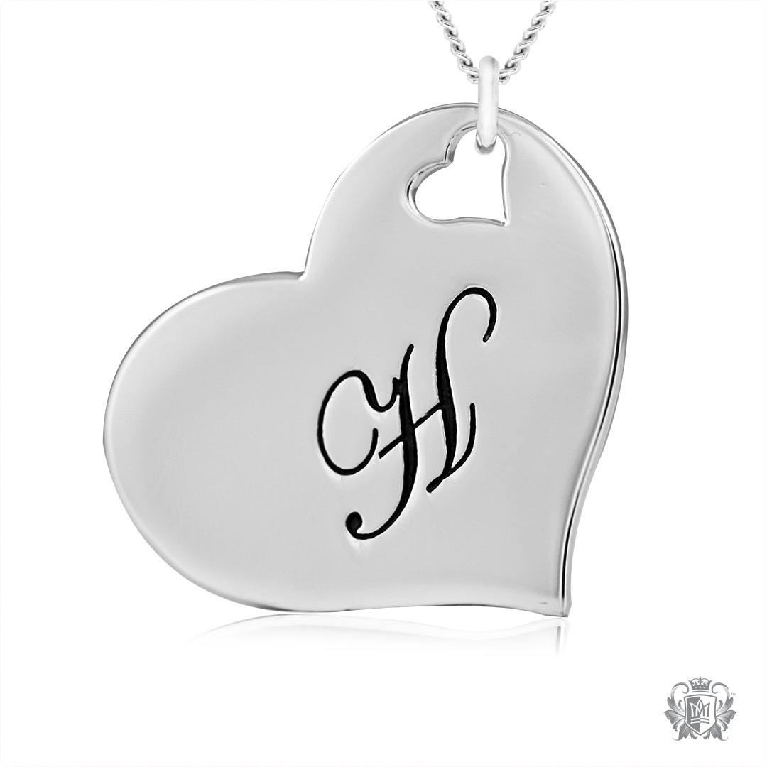 Engraved letter H Initital Heart pendant