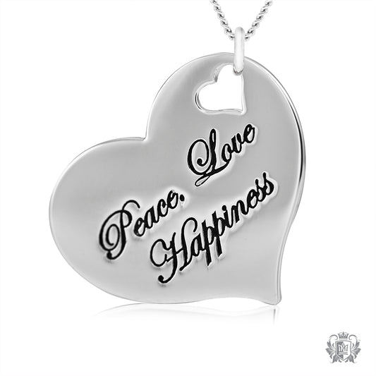 Engraved Heart Pendant - Peace, Love, Happiness