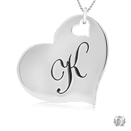 Engraved Letter K Initial Heart Pendant