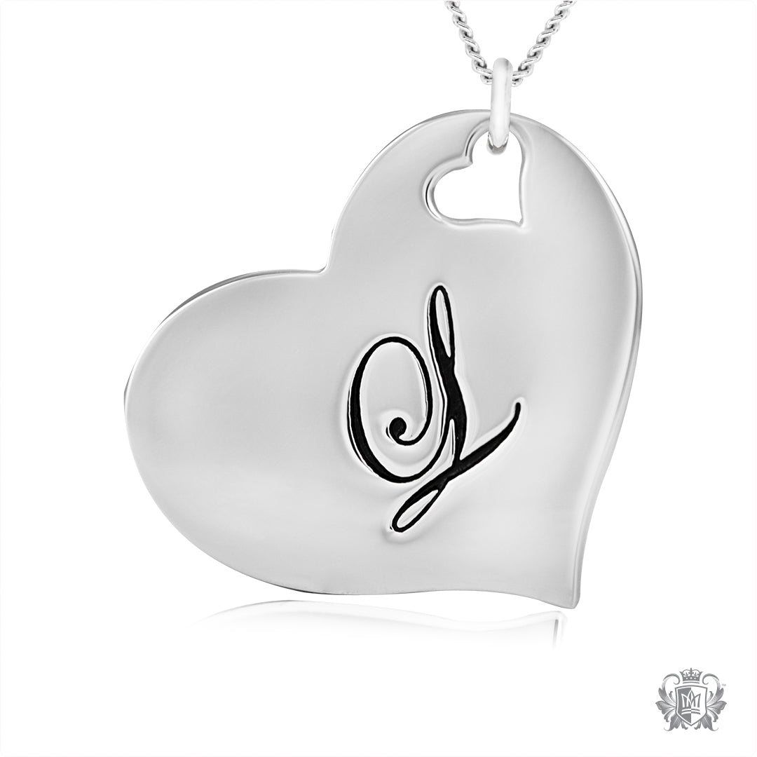 Engraved Letter L Initial Heart Pendant