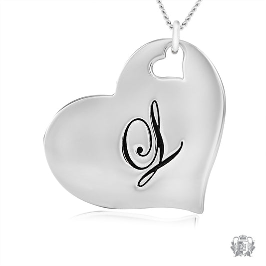 Engraved Letter L Initial Heart Pendant