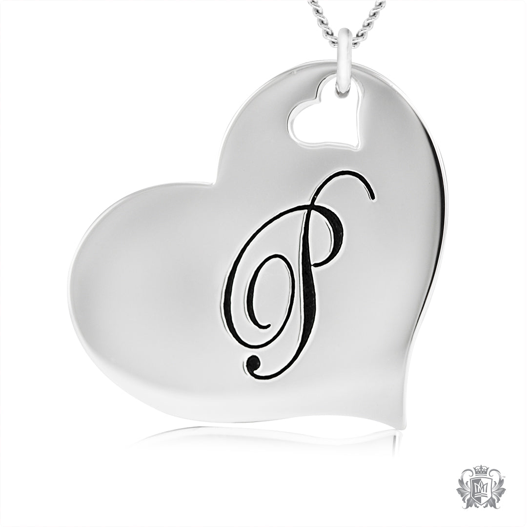 Engraved Letter P Initial Heart Pendant