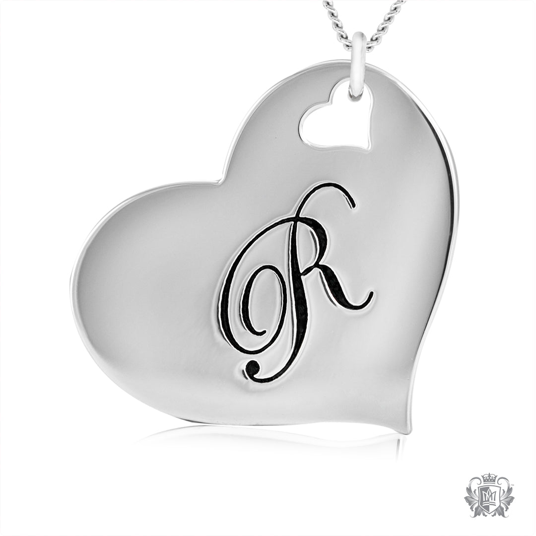 Engraved Letter R Initial Heart Pendant – Metalsmiths Sterling