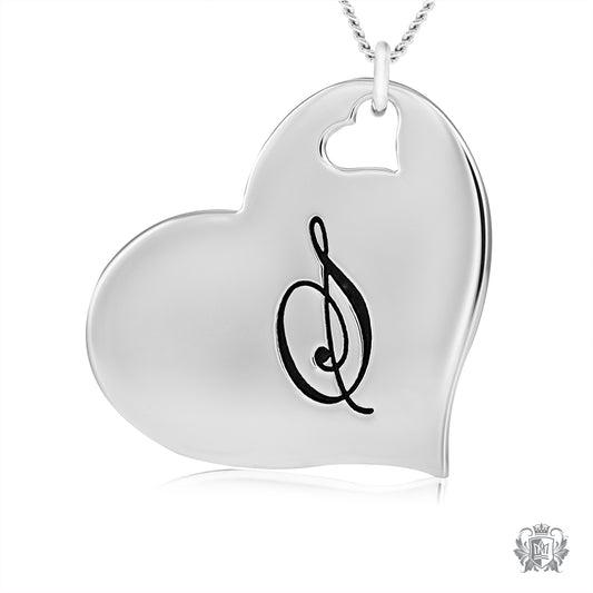 Engraved Letter S Initial Heart Pendant