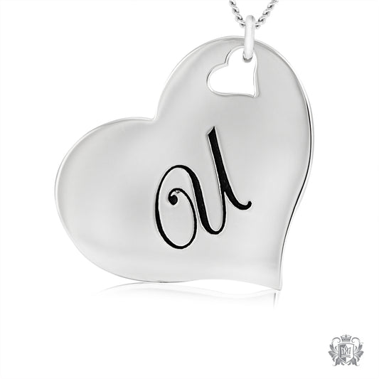 Engraved Letter U Initial Heart Pendant