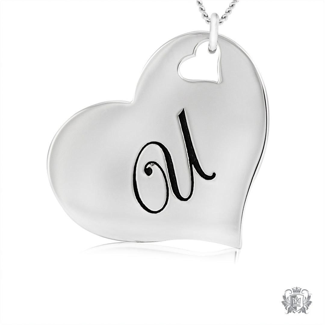Engraved Letter U Initial Heart Pendant