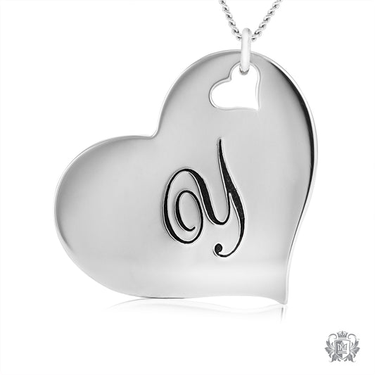 Engraved Letter Y Initial Heart Pendant