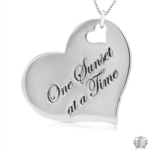 Engraved Heart Pendant - One Sunset at a Time