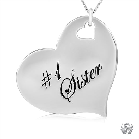 Engraved Heart Pendant - #1 Sister